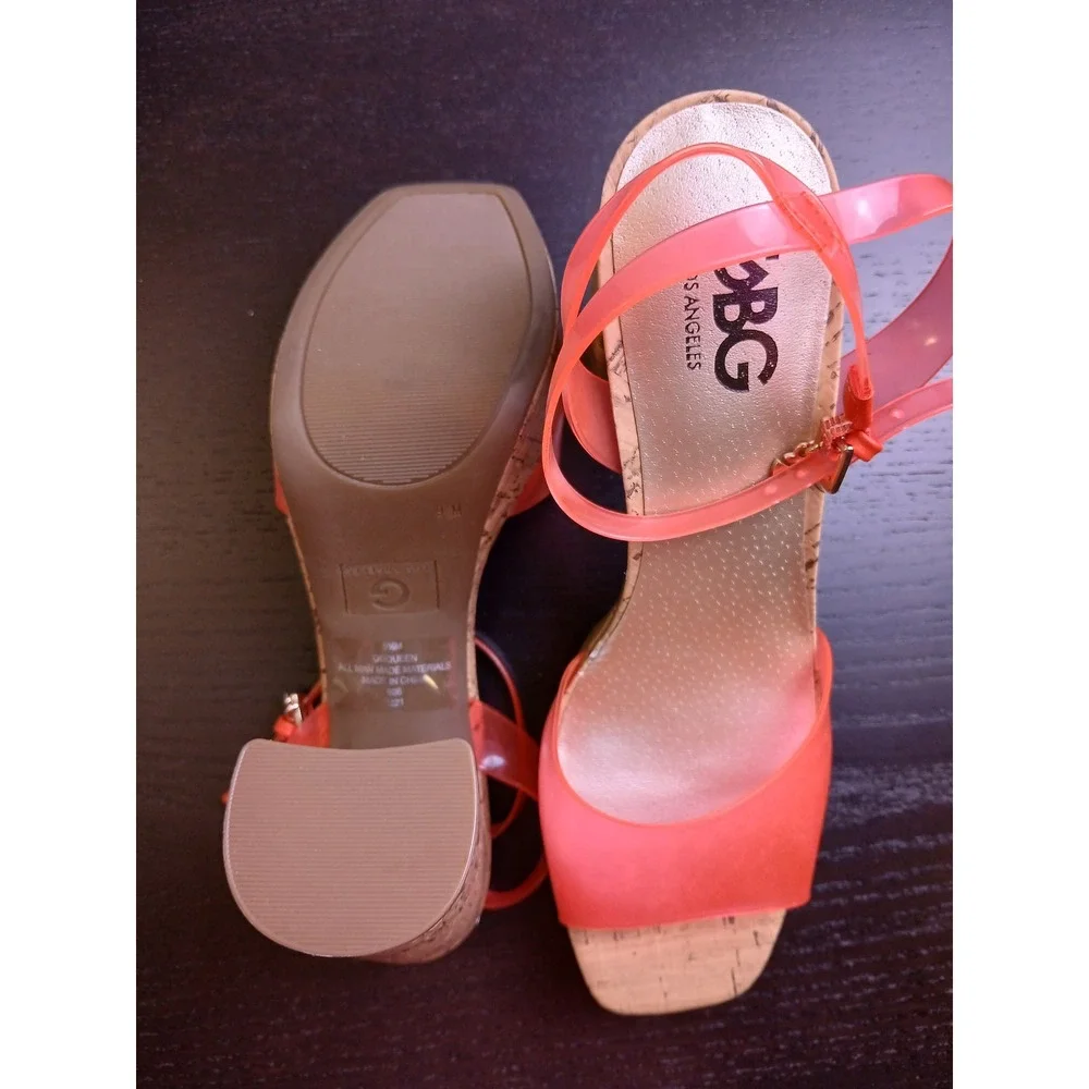 GBG Los Angeles GGQUEEN Pink Jelly Cork Platform Block Heel Sandals Womens 9.5 M
